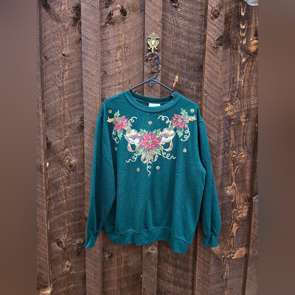 80s Christmas Poinsettia Sweater